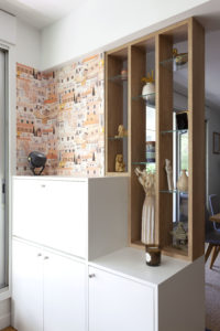 projet, menuiserie, bureau, secrétaire, claustra, séparation, étagères, rangement, appartement, boulogne-billancourt, val de marne, matériaux, mobilier, papier peint, meuble sur mesure, salon, salle à manger, séjour, contemporain, mon oeil dans la déco