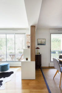 projet, menuiserie, bureau, secrétaire, claustra, séparation, étagères, rangement, appartement, boulogne-billancourt, val de marne, matériaux, mobilier, papier peint, meuble sur mesure, salon, salle à manger, séjour, contemporain, mon oeil dans la déco