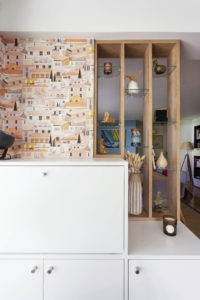 projet, menuiserie, bureau, secrétaire, claustra, séparation, étagères, rangement, appartement, boulogne-billancourt, val de marne, matériaux, mobilier, papier peint, meuble sur mesure, salon, salle à manger, séjour, contemporain, mon oeil dans la déco