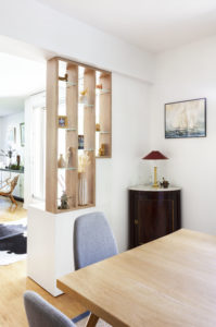 projet, menuiserie, bureau, secrétaire, claustra, séparation, étagères, rangement, appartement, boulogne-billancourt, val de marne, matériaux, mobilier, papier peint, meuble sur mesure, salon, salle à manger, séjour, contemporain, mon oeil dans la déco