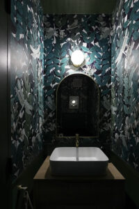 projet, rénovation, décoration, architecture, architecture d'intérieur, entrée, rangement sur mesure, mon oeil dans la déco, val de marne, créteil, wc, toilettes, vert, sous-bassement, libellule, papier peint, ressource